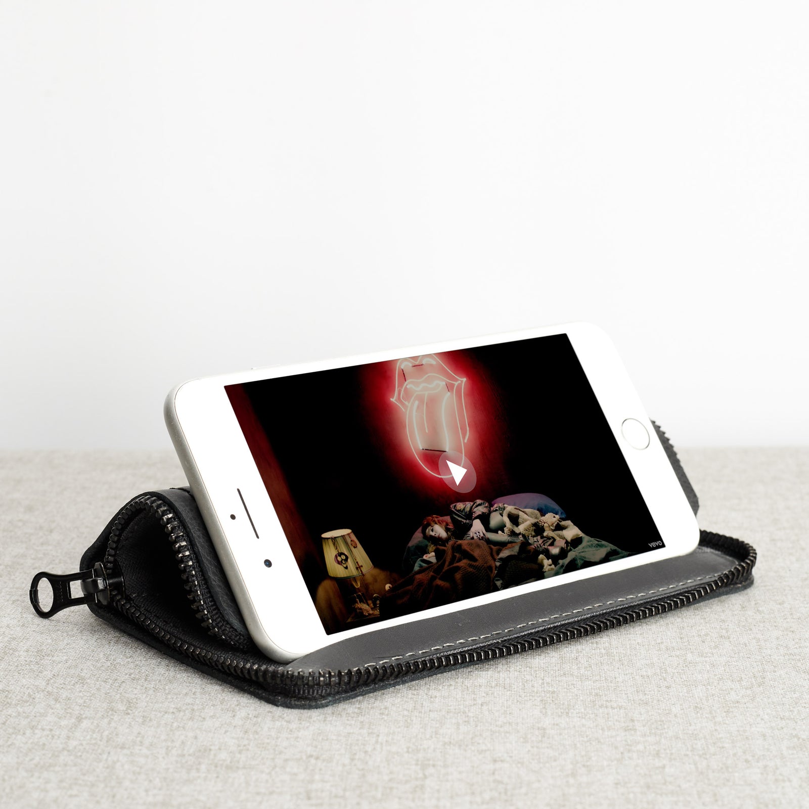 Black iPhone leather wallet stand case for mens gifts. iPhone x, iPhone 10, iPhone 8 plus leather stand sleeve