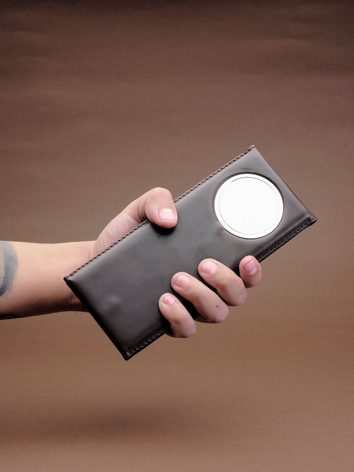 Easy to carry. MagSafe iPhone Holder Stand Brown by Capra Leather