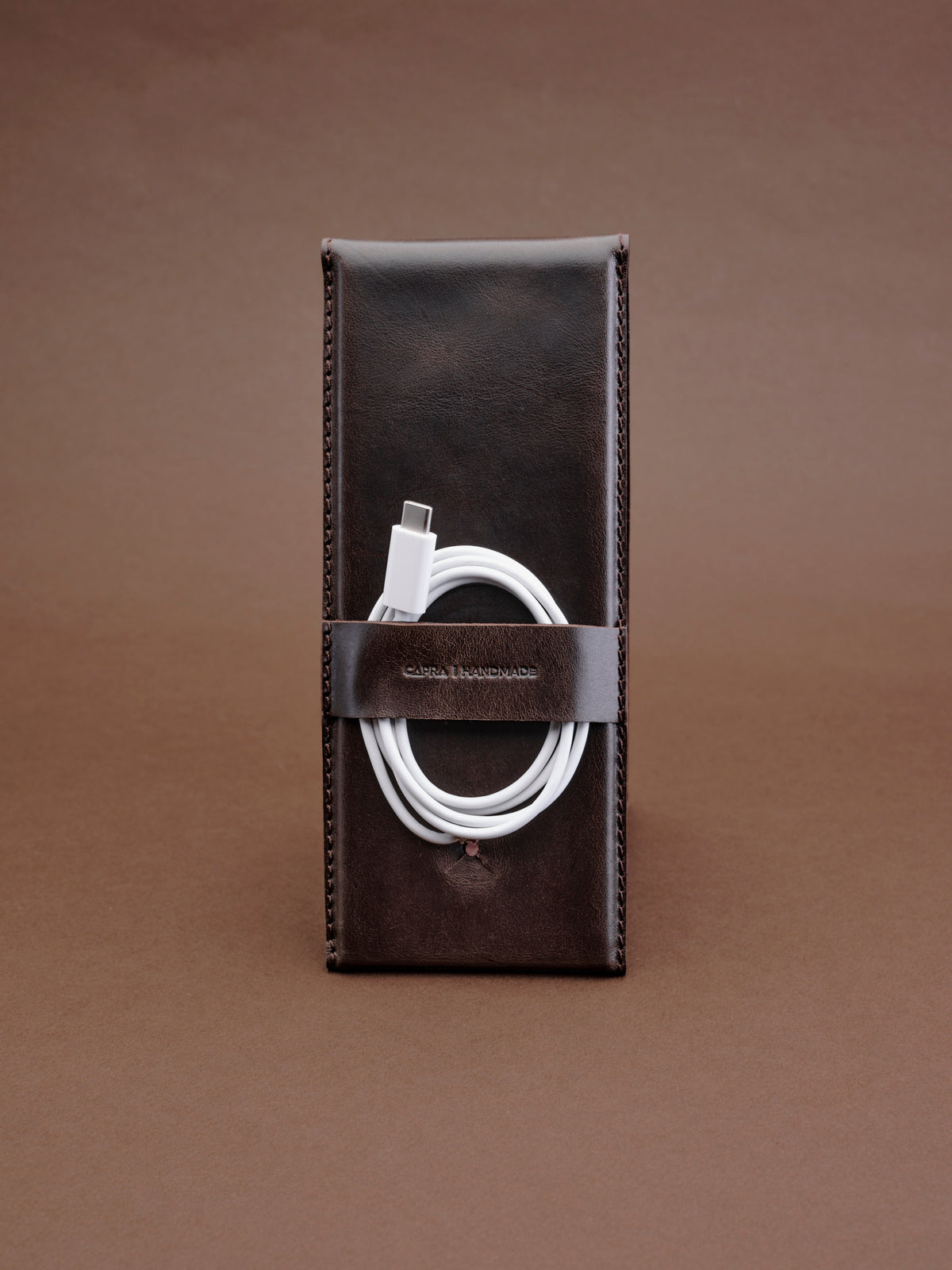 Cable management system. MagSafe iPhone Holder Stand Brown by Capra Leather