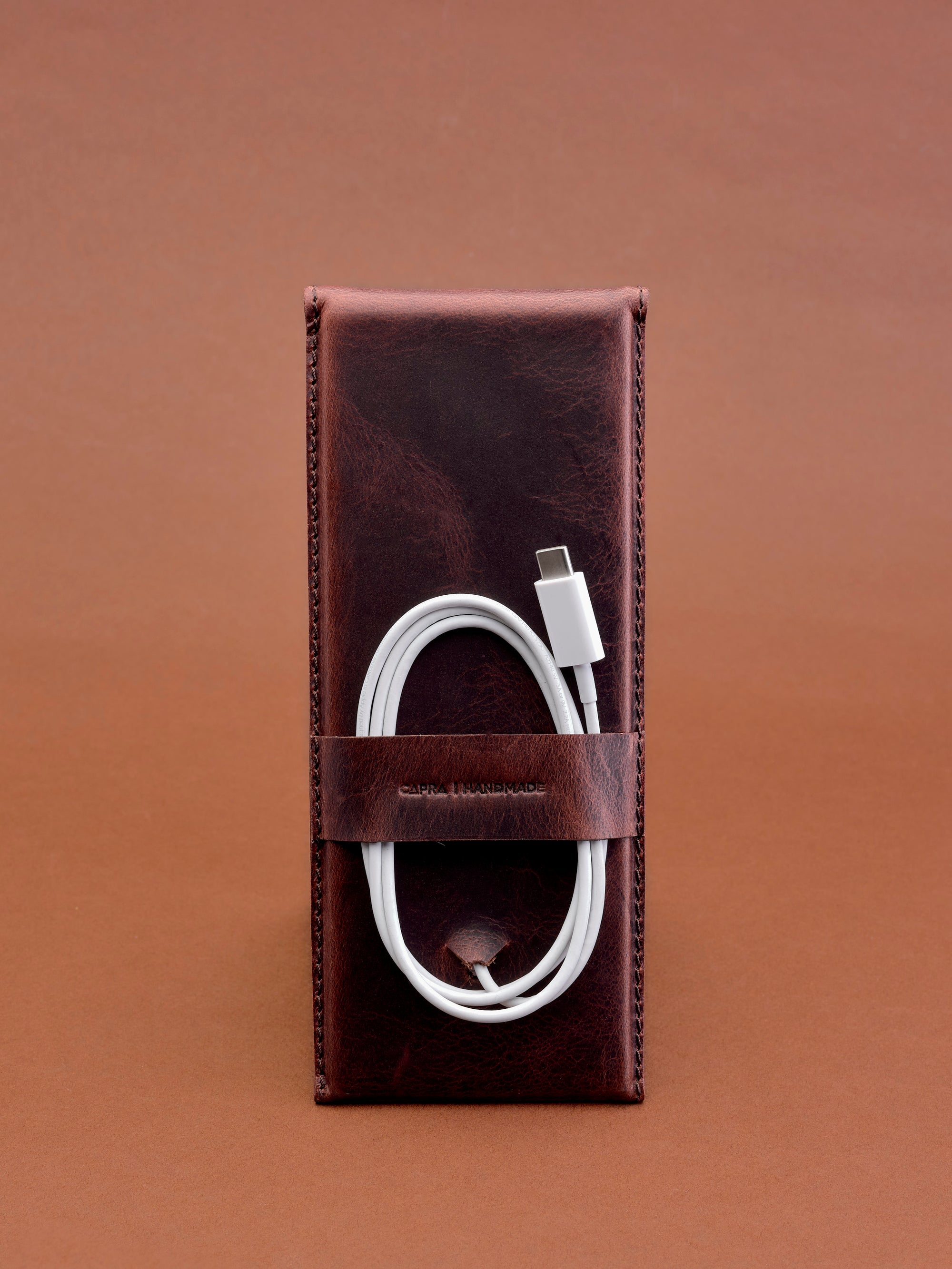 Commuter accessory. MagSafe iPhone Holder Stand Distressed Cognac by Capra Leather