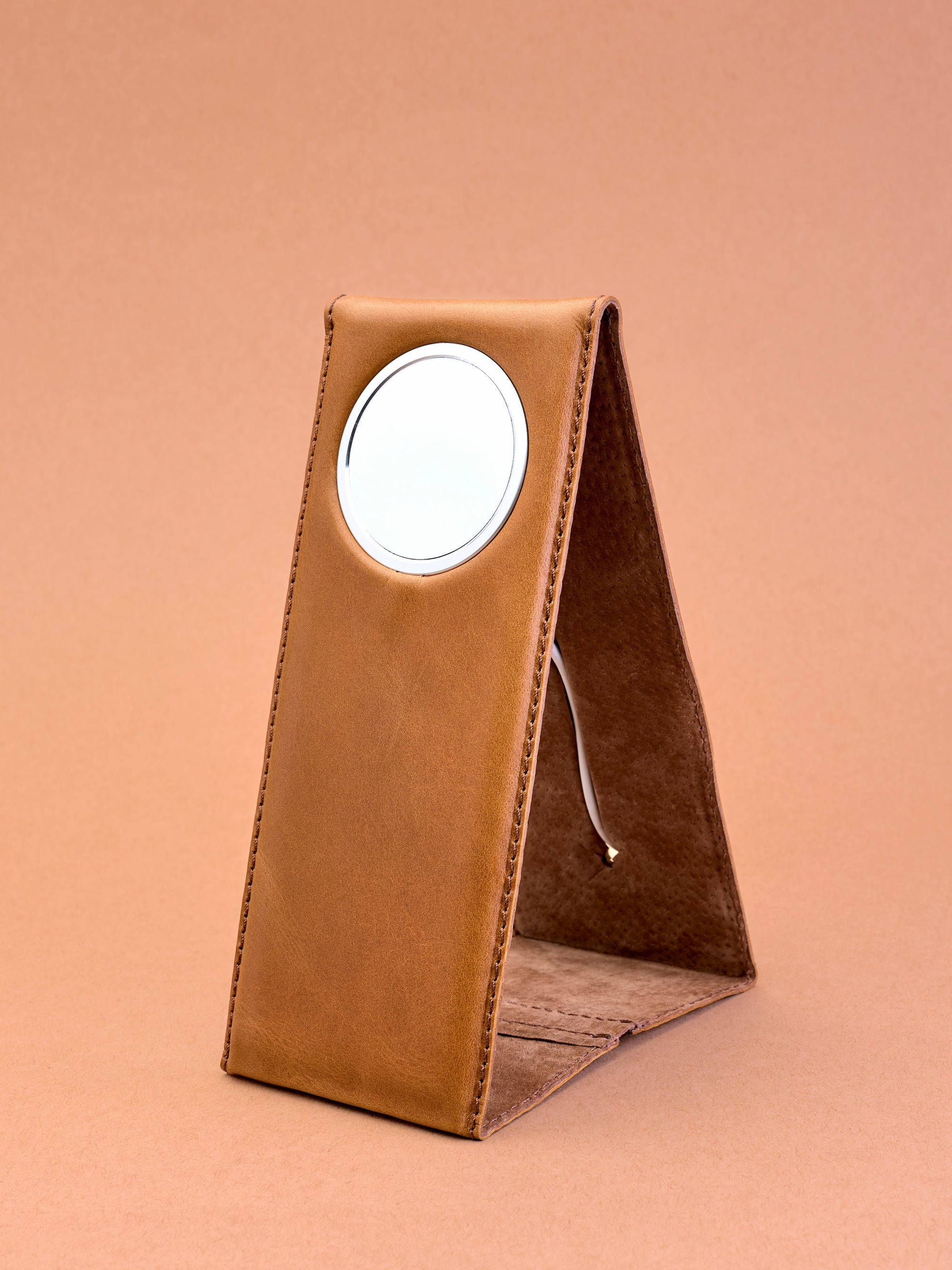 iPhone accessory. MagSafe iPhone Holder Stand Tan by Capra Leather