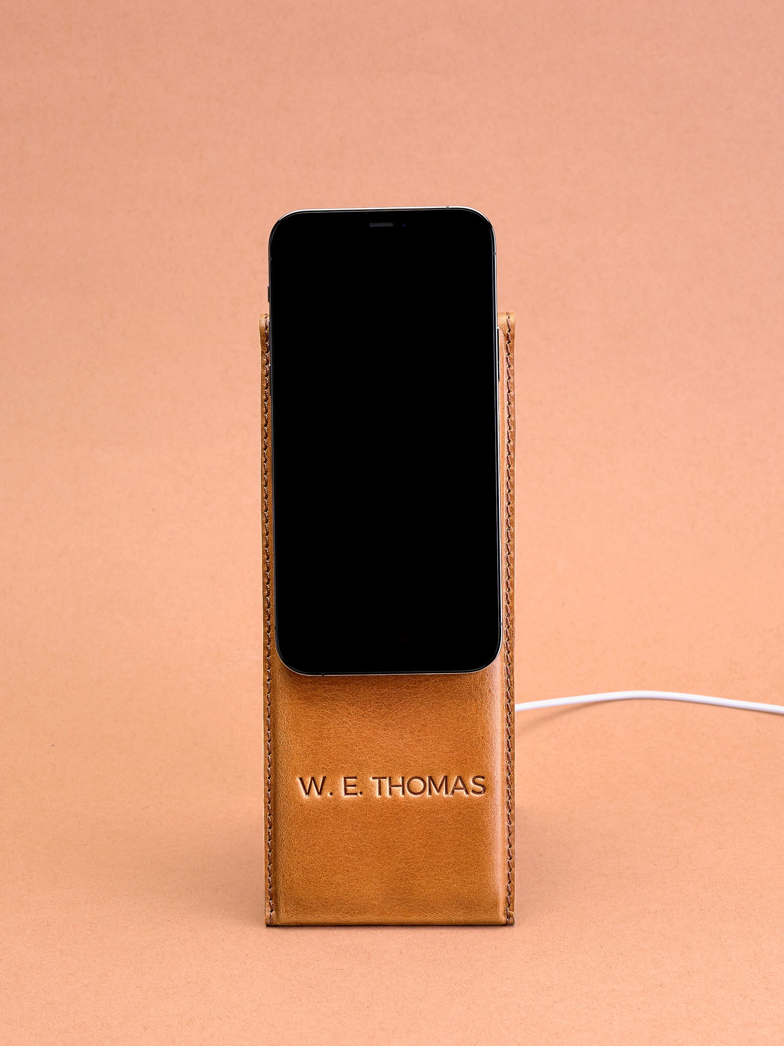 Custom Engraving. MagSafe iPhone Holder Stand Tan by Capra Leather