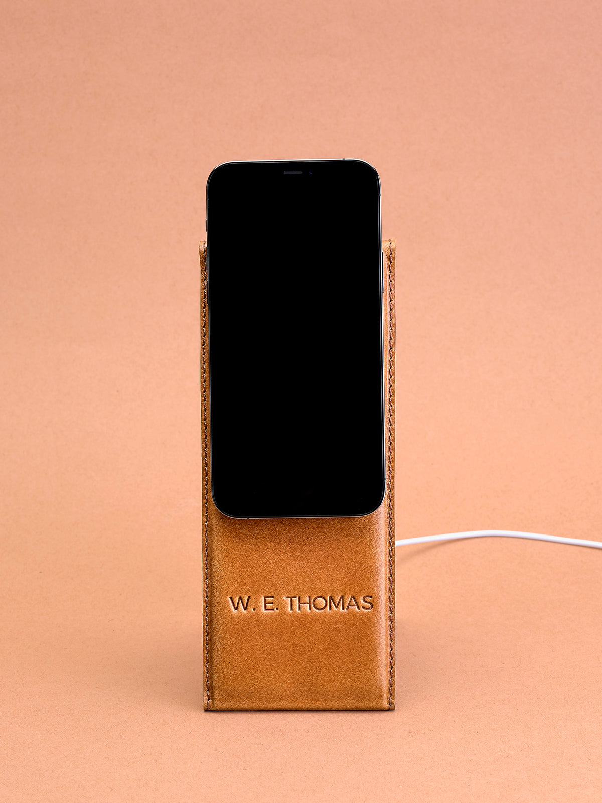 Custom Engraving. MagSafe iPhone Holder Stand Tan by Capra Leather