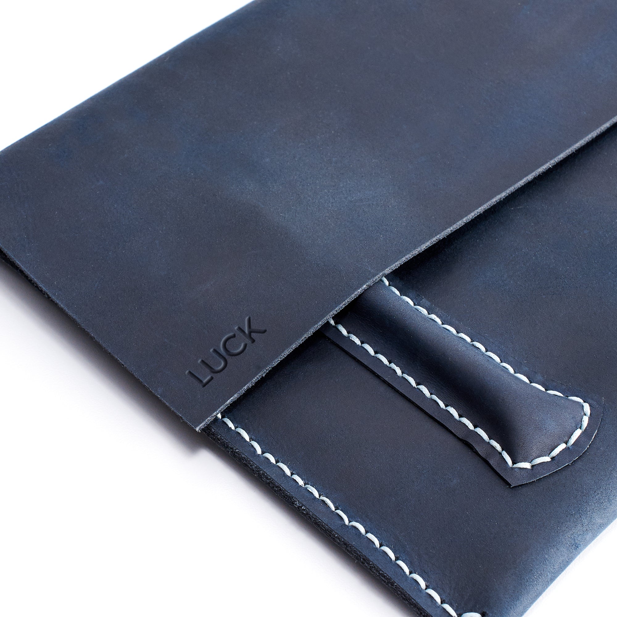 Custom monogram emboss.Blue handcrafted leather reMarkable tablet case. Folio with Marker holder